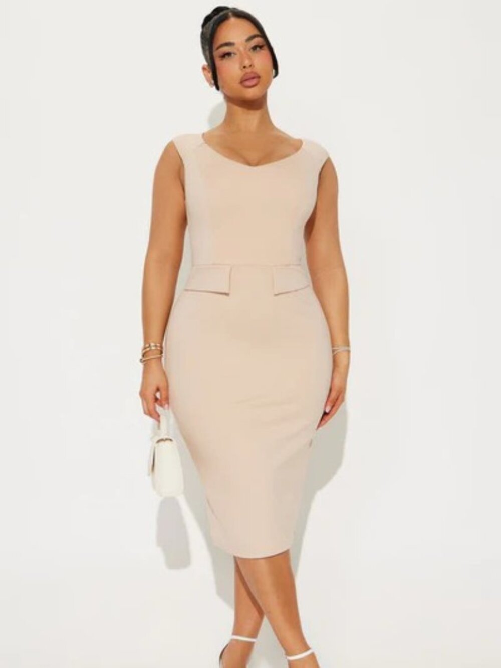 Katherine Ponte Midi Dress - Taupe